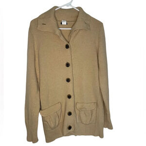 J Crew Beige Button Up Wool Blend Cardigan Women’s Size Large Bohemian Preppy